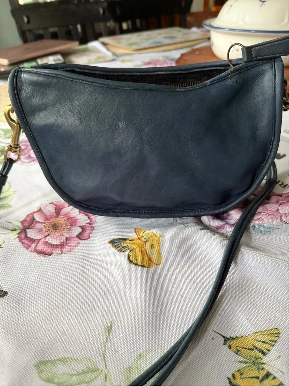 Coach Navy Leather Swinger Crossbody Bag